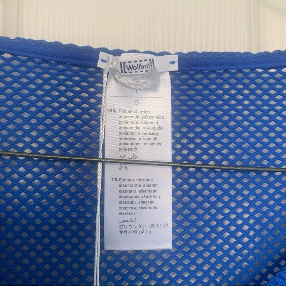 NWT Wolford Regatta Blue Stitch net lines long sleeves bodywear top - Picture 3 of 4